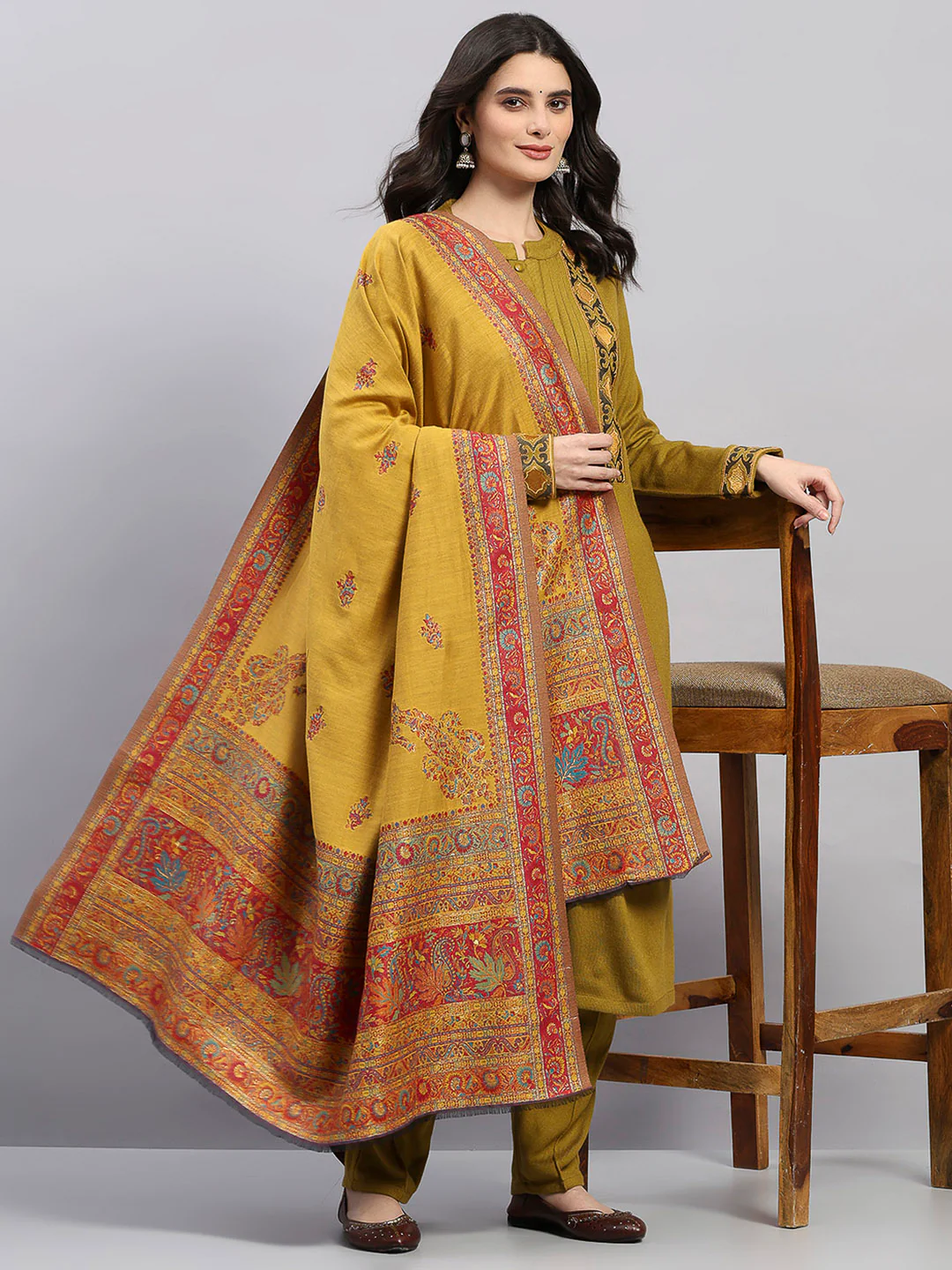 Women Multicolor Printed Wool Blend Shawl - Image 2