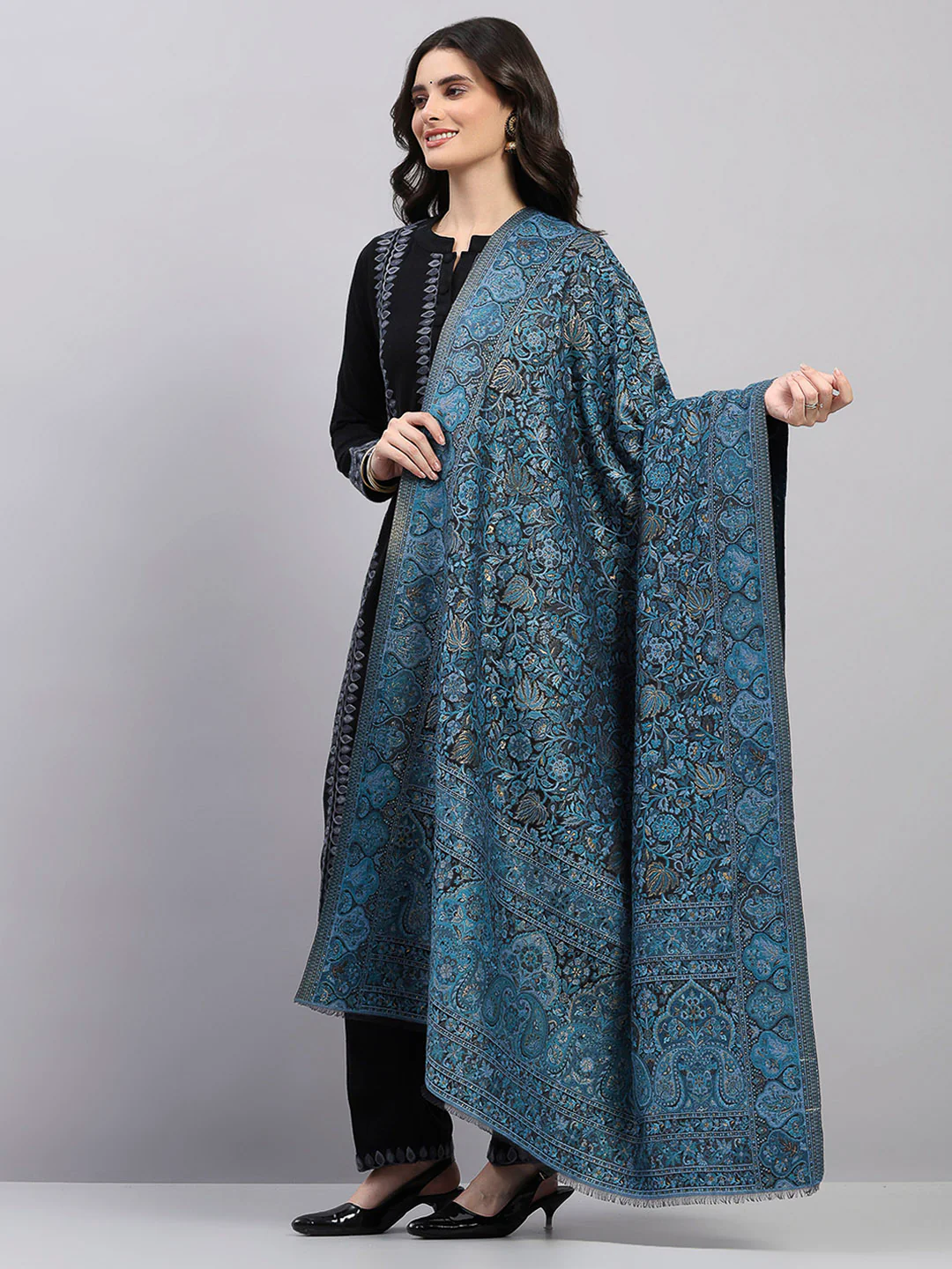 Women Multicolor Printed Wool Blend Shawl - Image 3