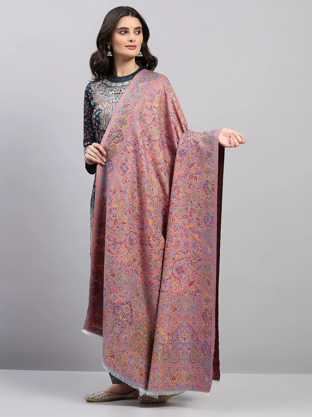 Women Multicolor Printed Wool Blend Shawl - Image 3