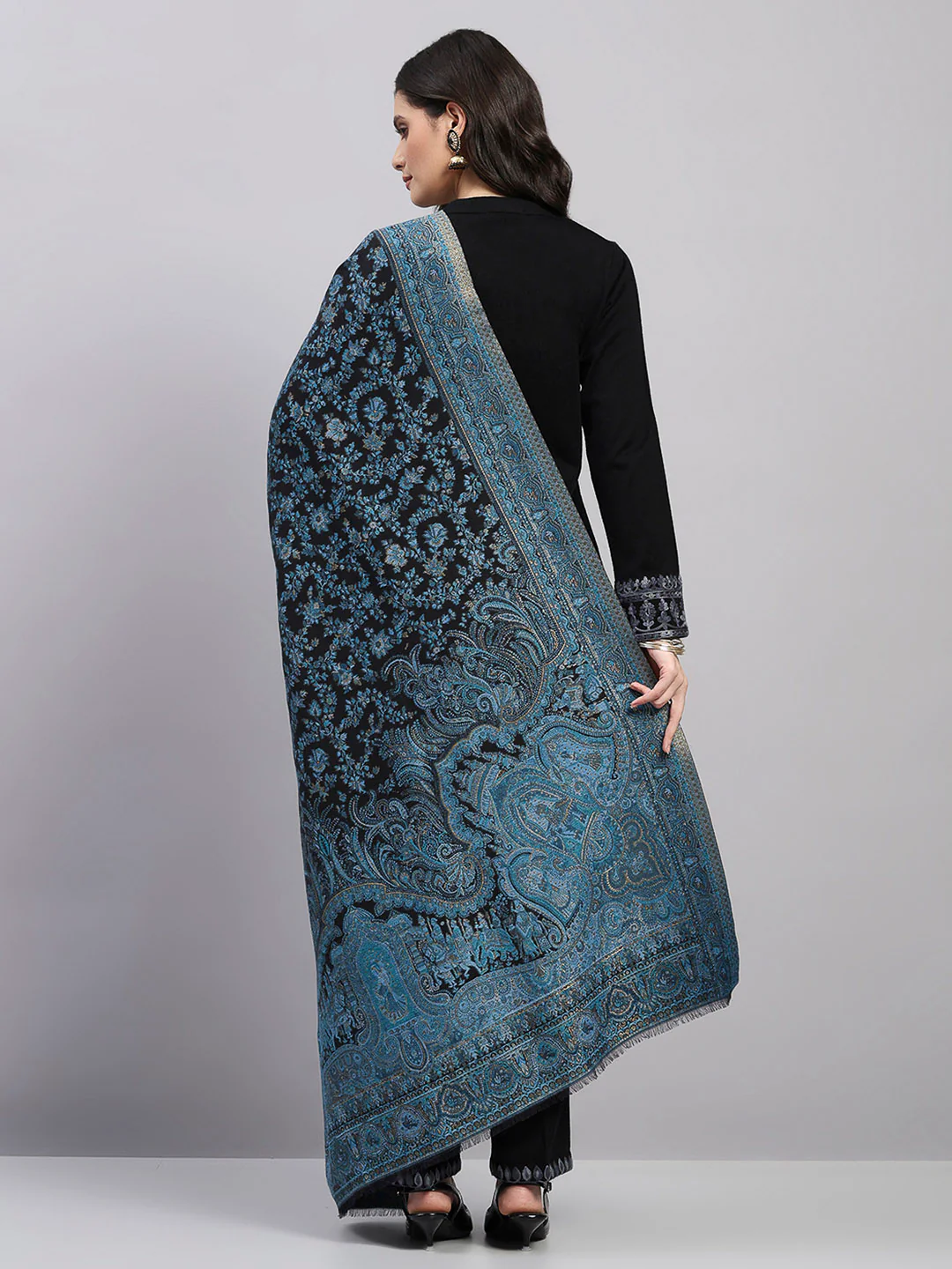 Women Multicolor Printed Wool Blend Shawl - Image 5