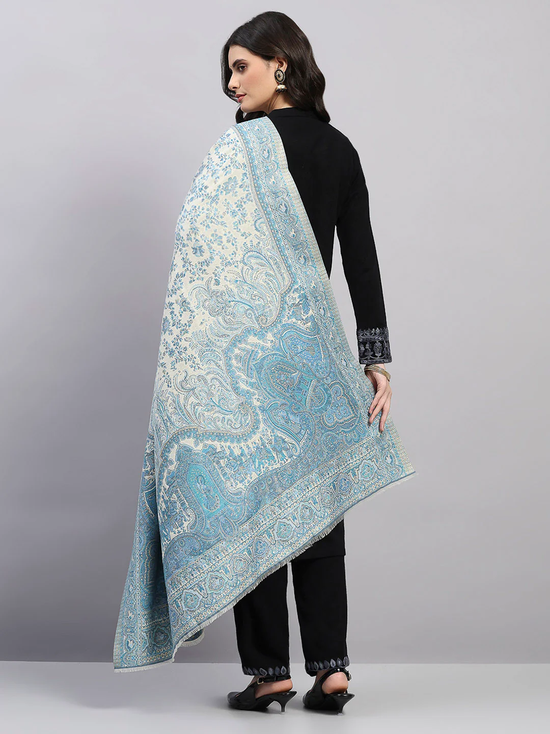 Women Multicolor Printed Wool Blend Shawl - Image 5