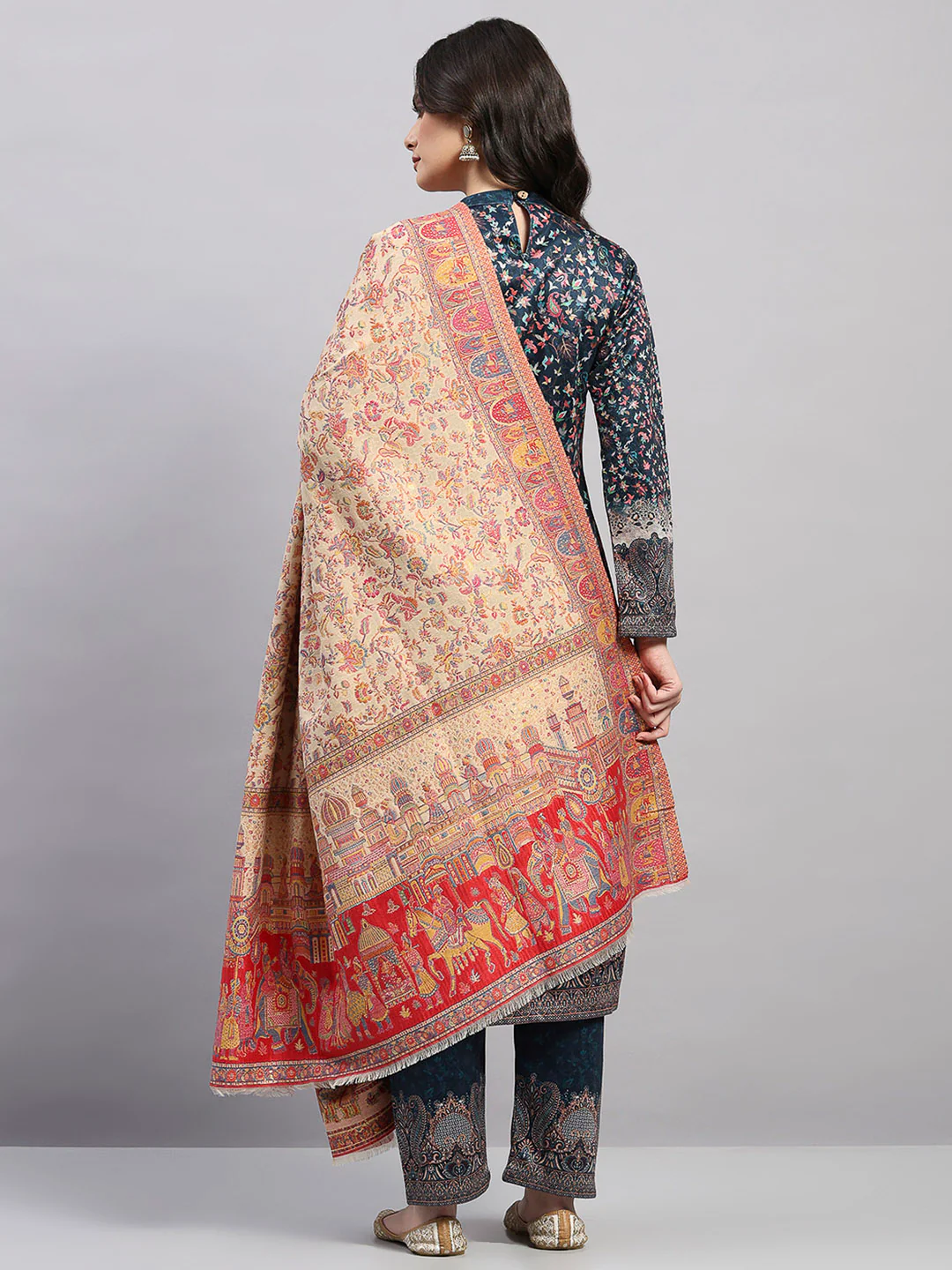 Women Multicolor Printed Wool Blend Shawl - Image 5