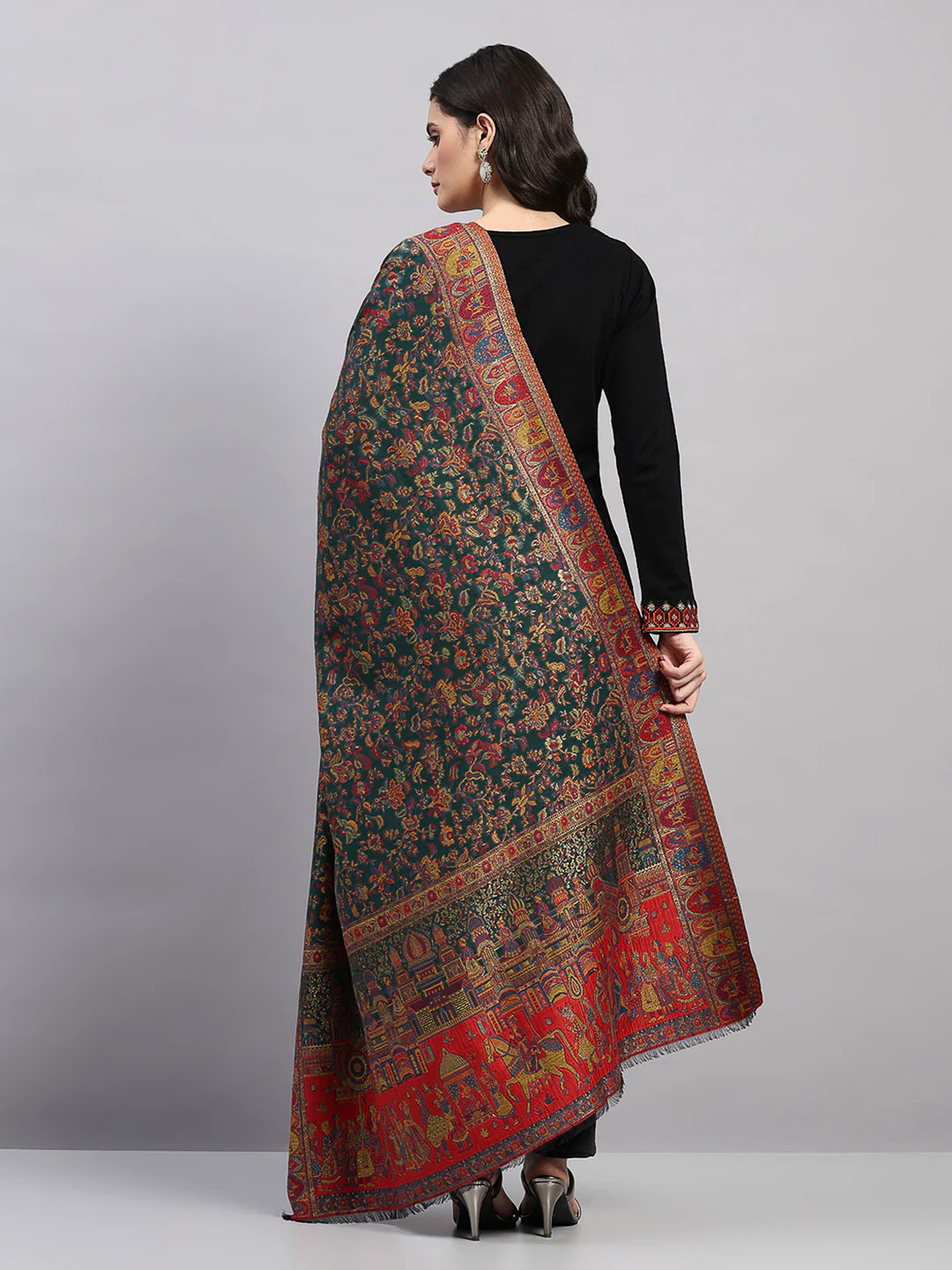 Women Multicolor Printed Wool Blend Shawl - Image 5