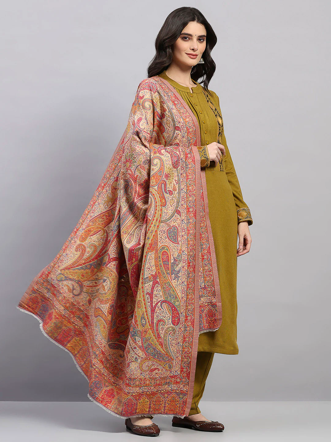 Women Multicolor Printed Wool Blend Shawl - Image 4