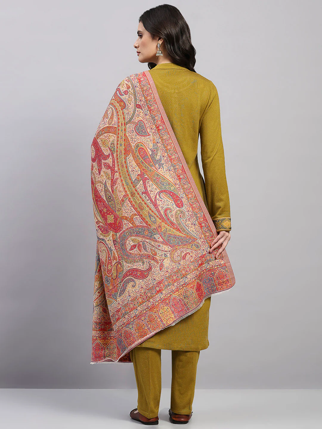 Women Multicolor Printed Wool Blend Shawl - Image 5