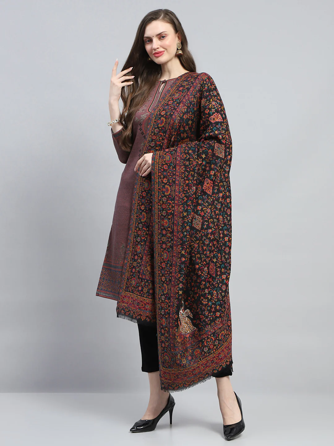Women Multicolor Self Design Reversible Shawl - Image 3