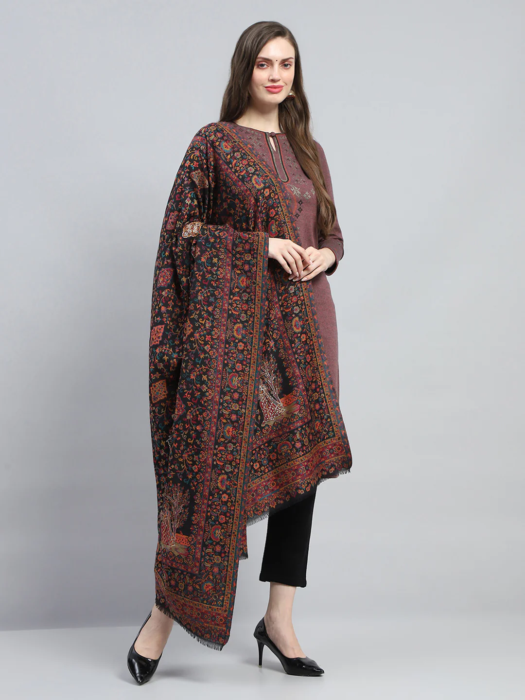 Women Multicolor Self Design Reversible Shawl - Image 4
