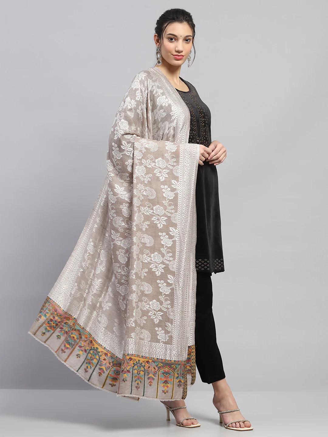 Women Multicolor Self Design Reversible Shawl - Image 4