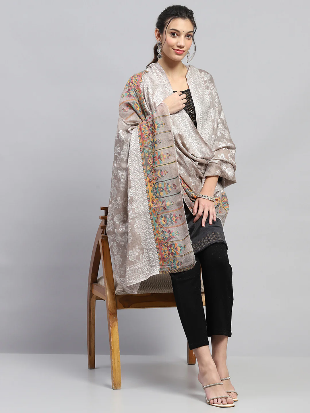 Women Multicolor Self Design Reversible Shawl - Image 5