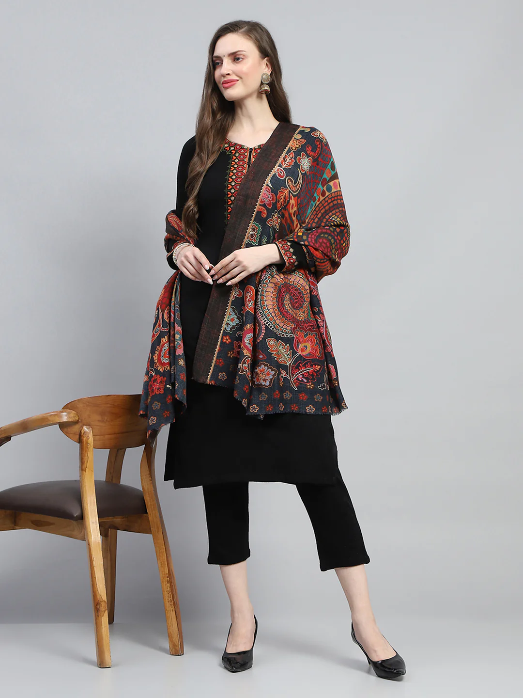 Women Multicolor Self Design Reversible Shawl - Image 5