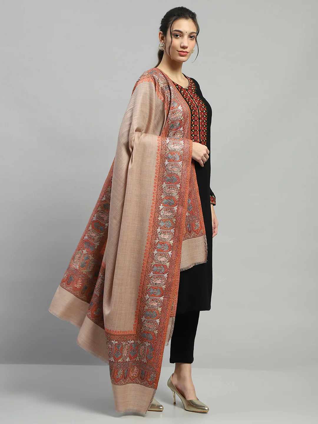 Women Multicolor Self Design Reversible Shawl - Image 4