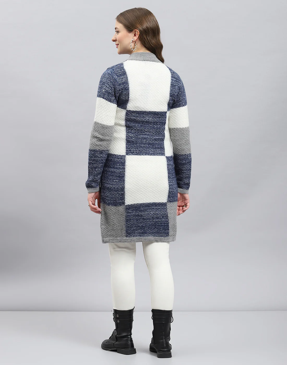Women Multicolor Self Design Round Neck Full Sleeve Knitted coat - Image 5