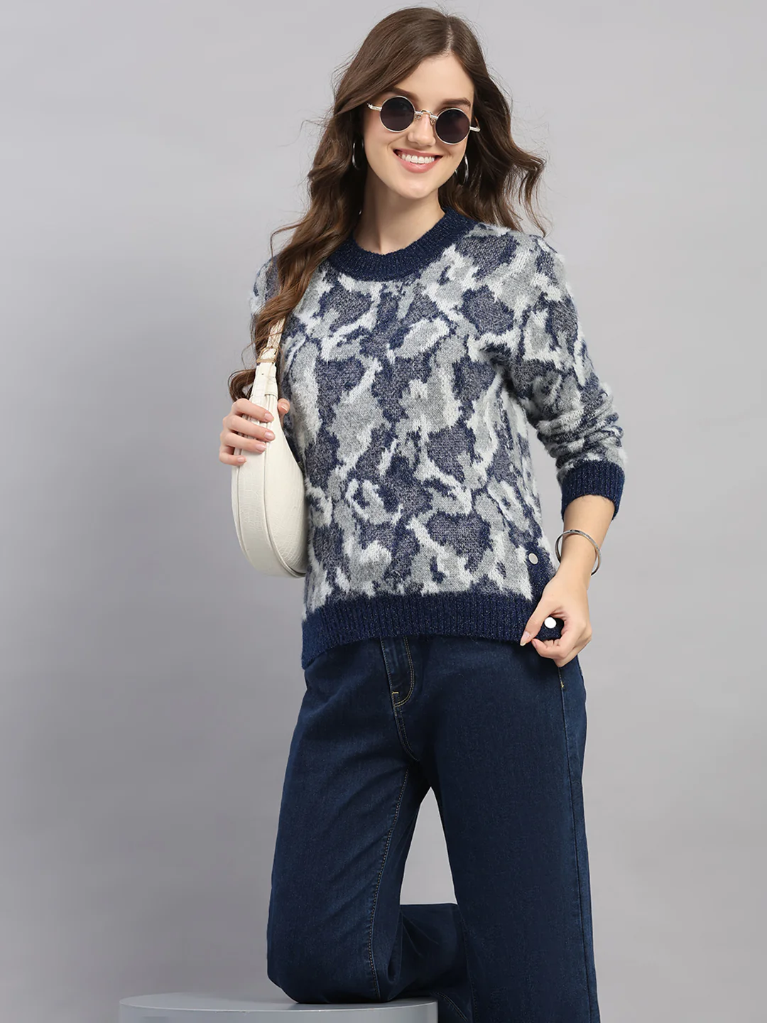 Women Multicolor Self Design Round Neck Full Sleeve Winter Top - Image 6