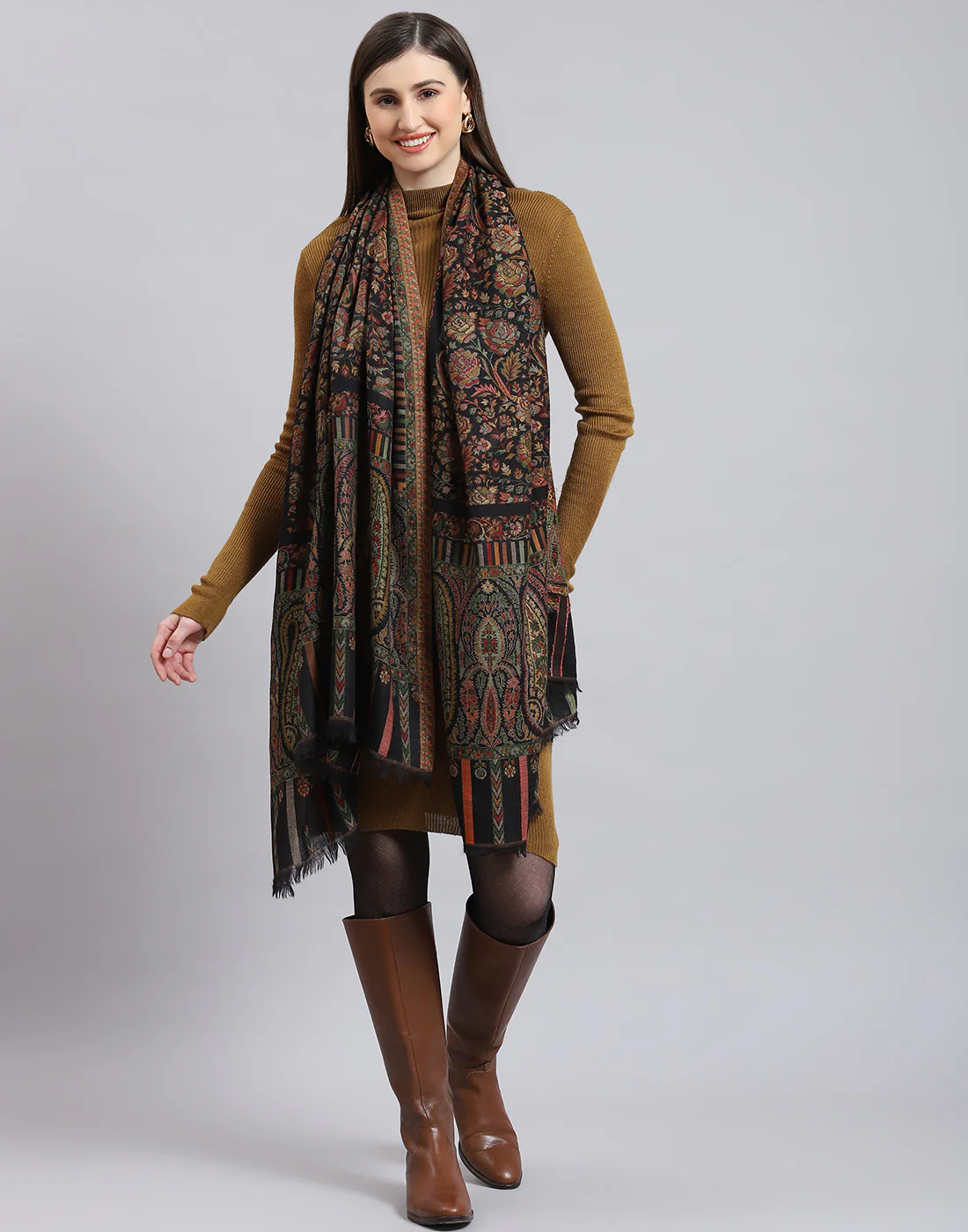 Women Multicolor Self Design Shawl - Image 2