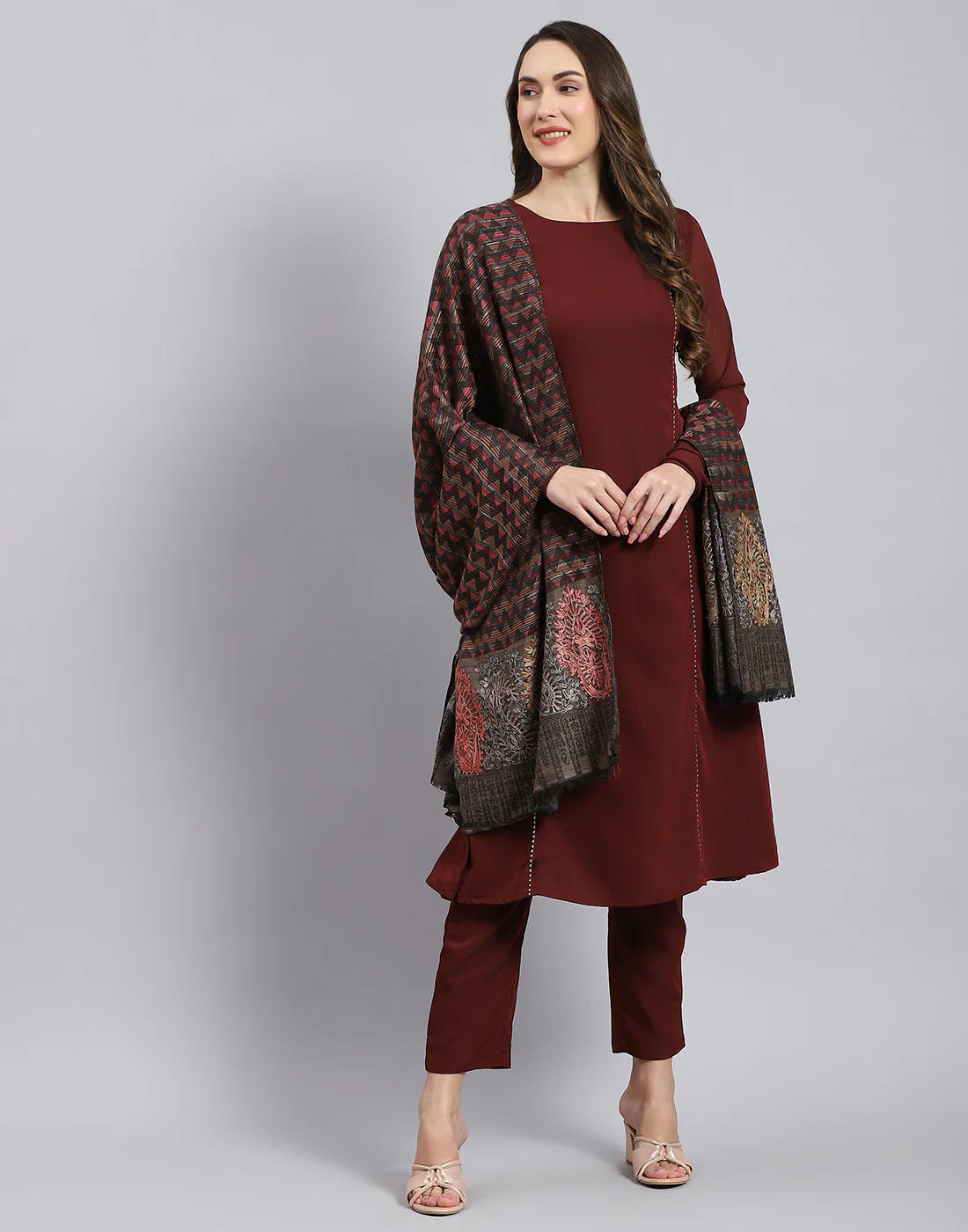 Women Multicolor Self Design Shawl - Image 3