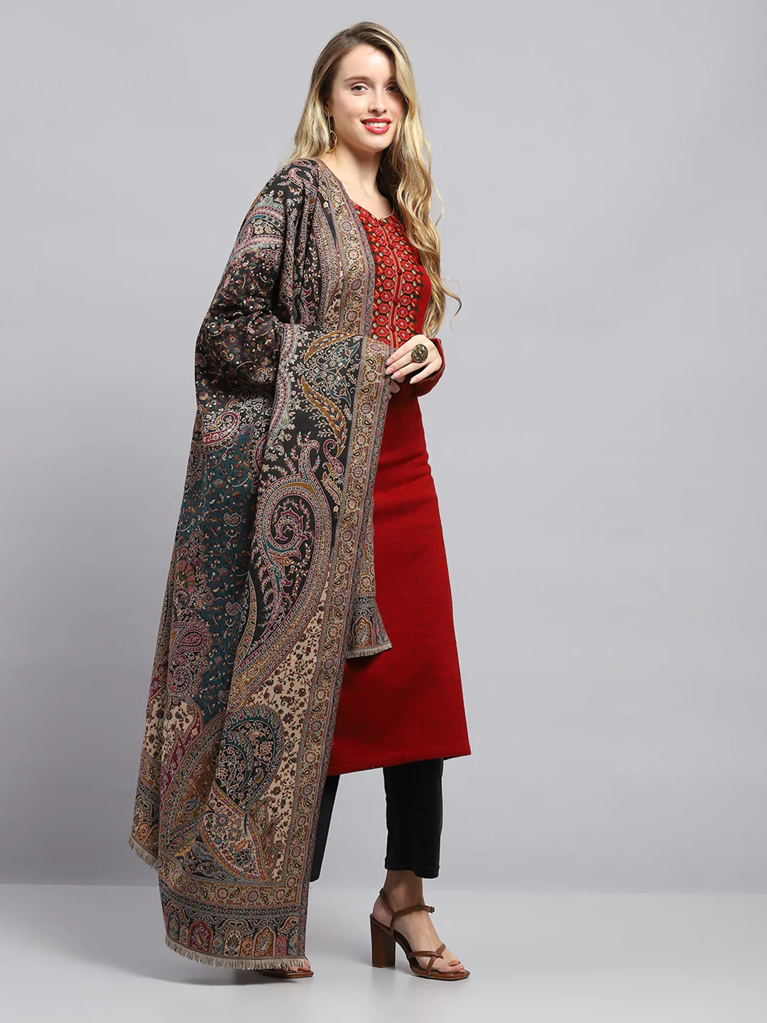 Women Multicolor Self Design Shawl - Image 4