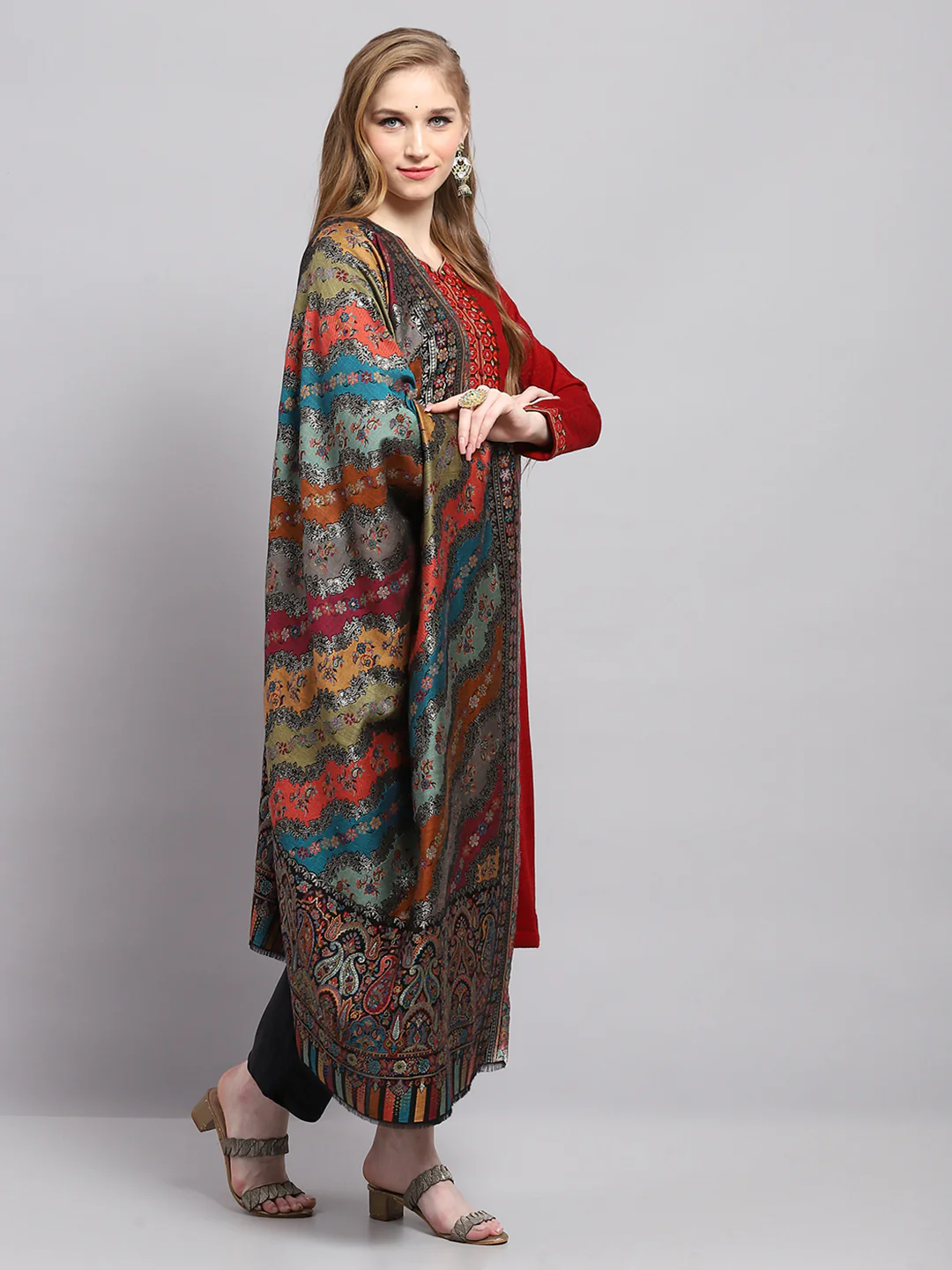 Women Multicolor Self Design Shawl - Image 4