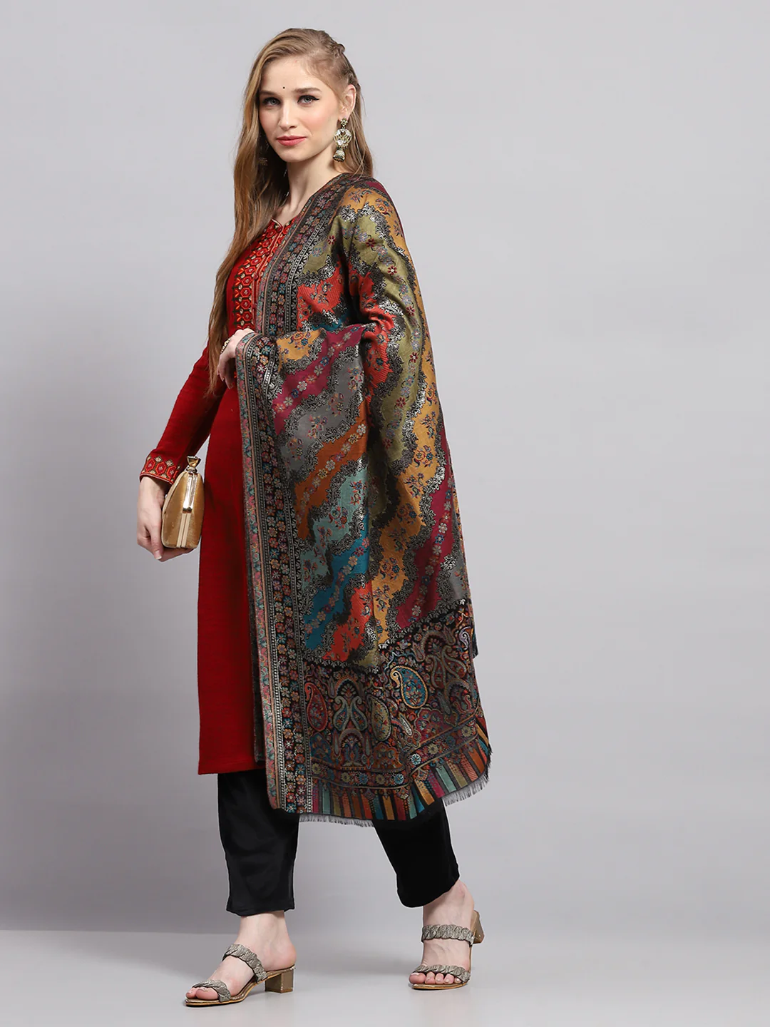 Women Multicolor Self Design Shawl - Image 5