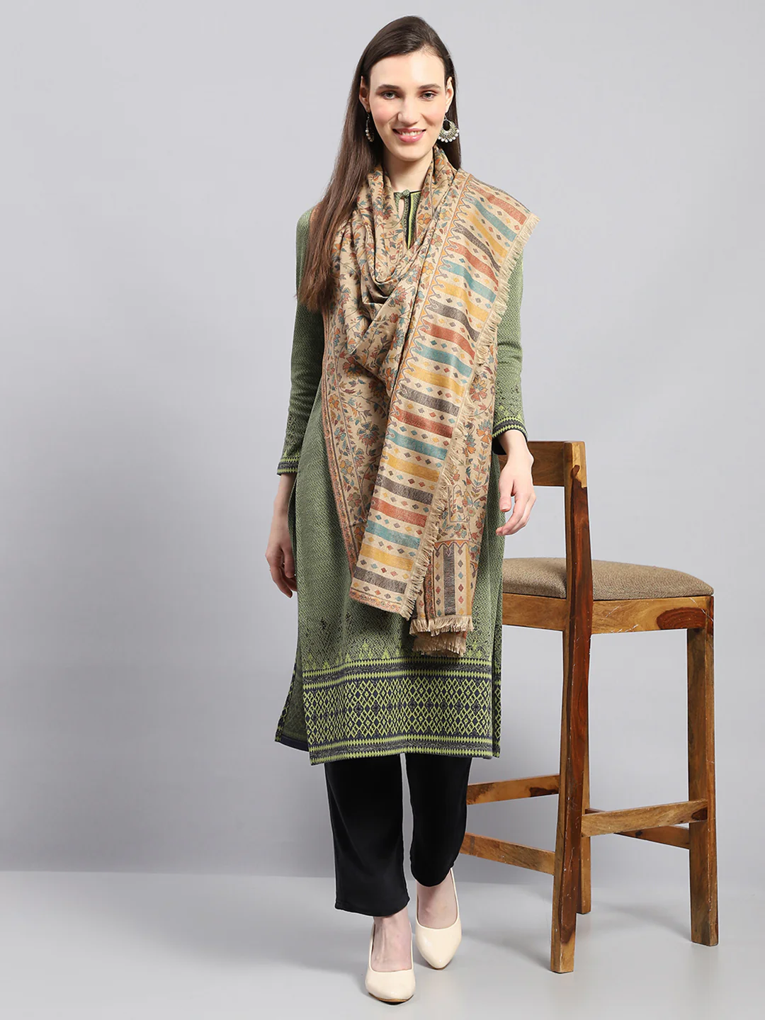Women Multicolor Self Design Shawl - Image 5