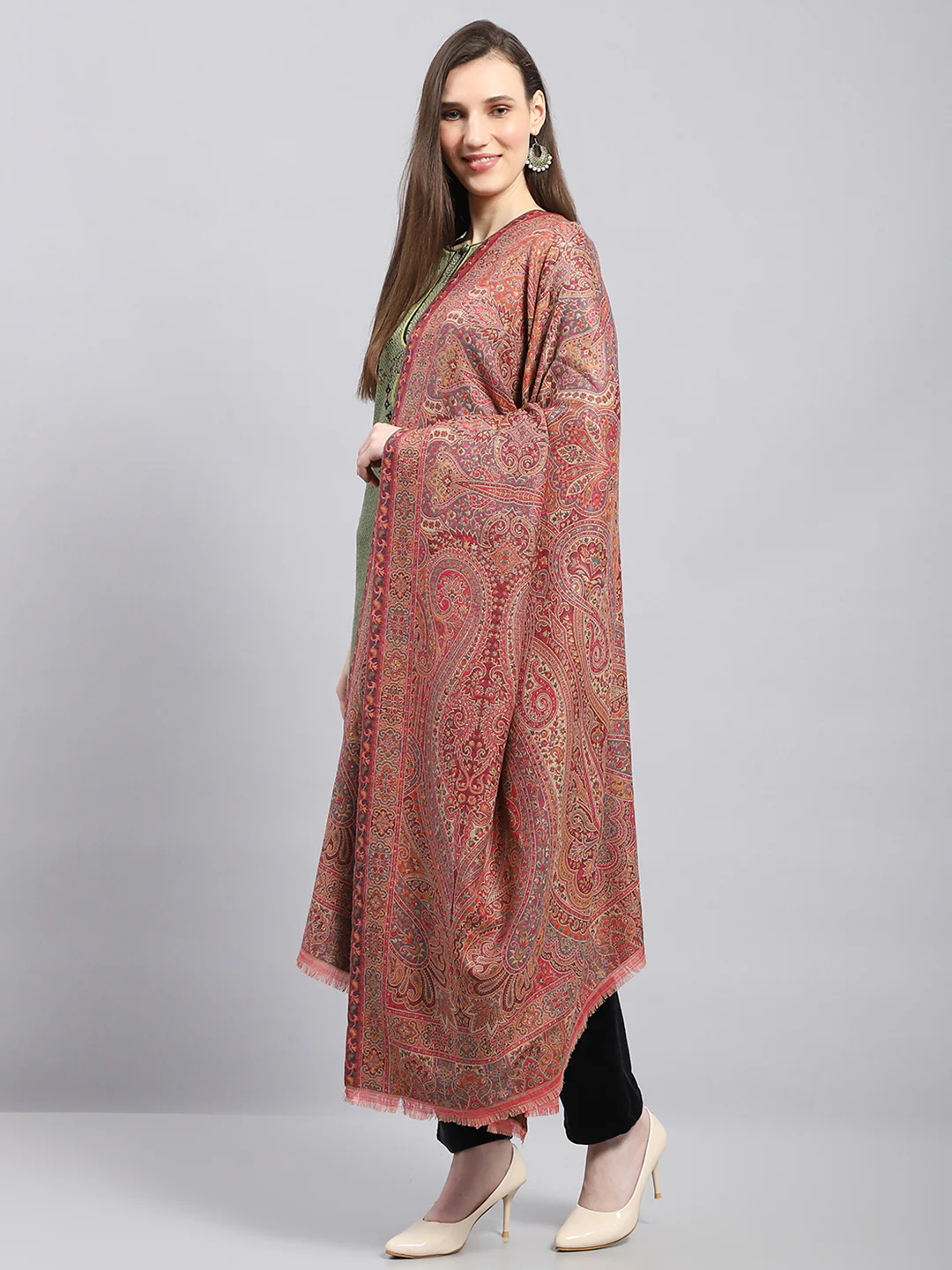 Women Multicolor Self Design Shawl - Image 3