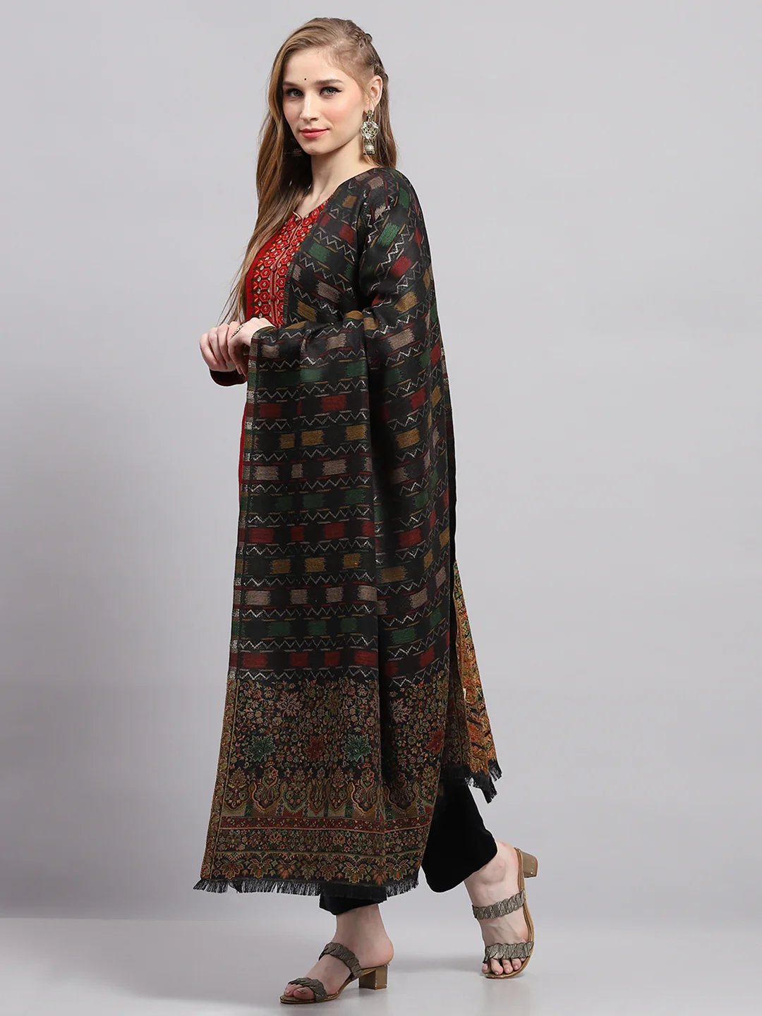 Women Multicolor Self Design Shawl - Image 3