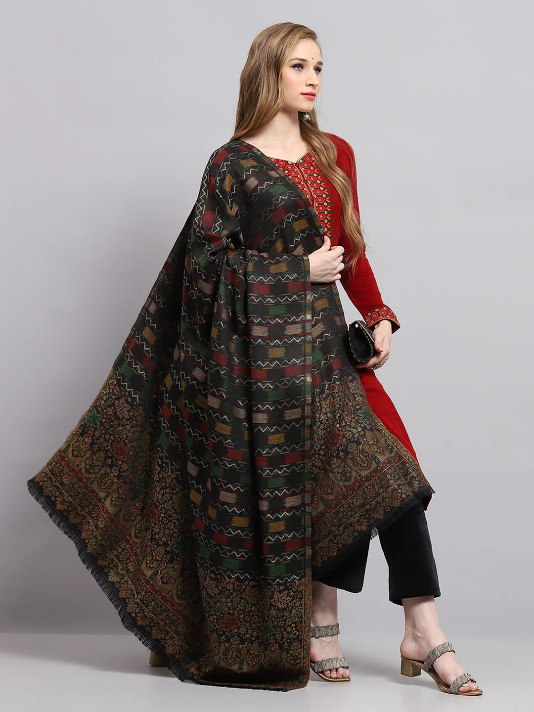 Women Multicolor Self Design Shawl - Image 5