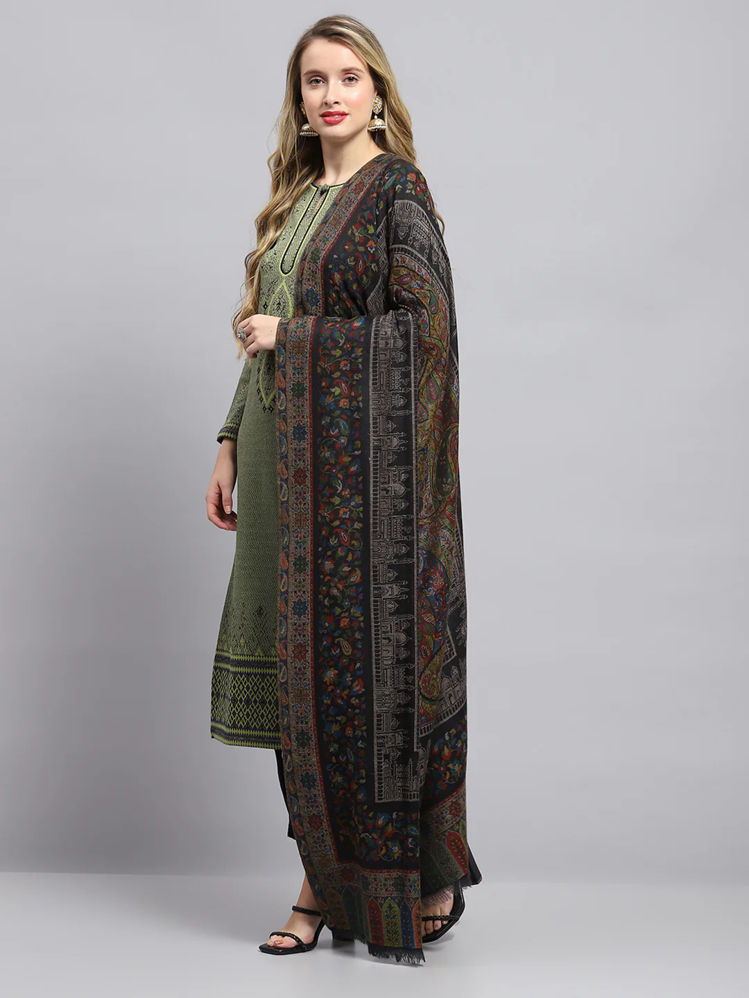 Women Multicolor Self Design Shawl - Image 3