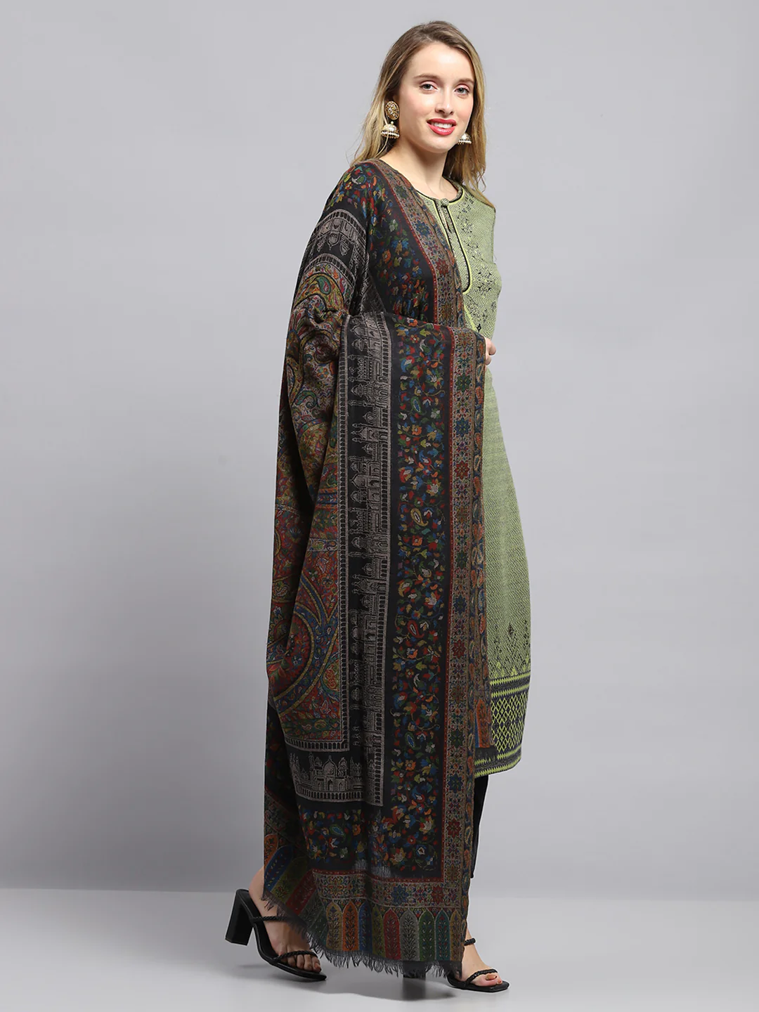 Women Multicolor Self Design Shawl - Image 4