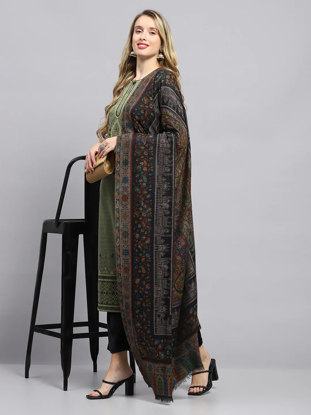 Women Multicolor Self Design Shawl - Image 5