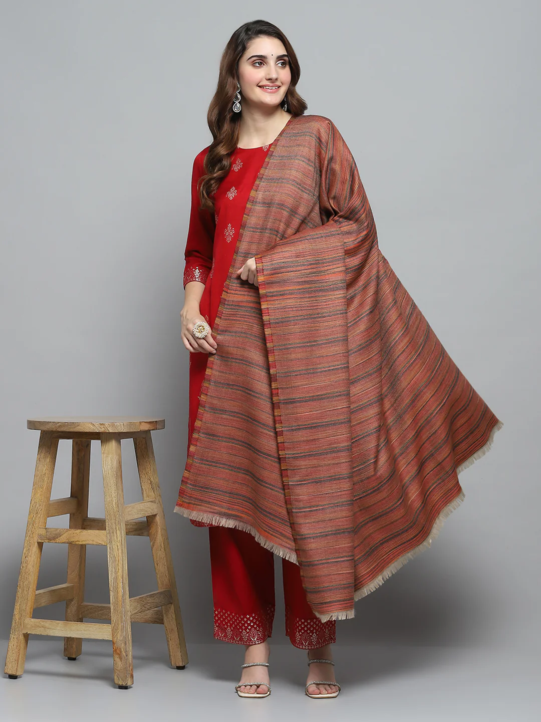 Women Multicolor Self Design Shawl - Image 2