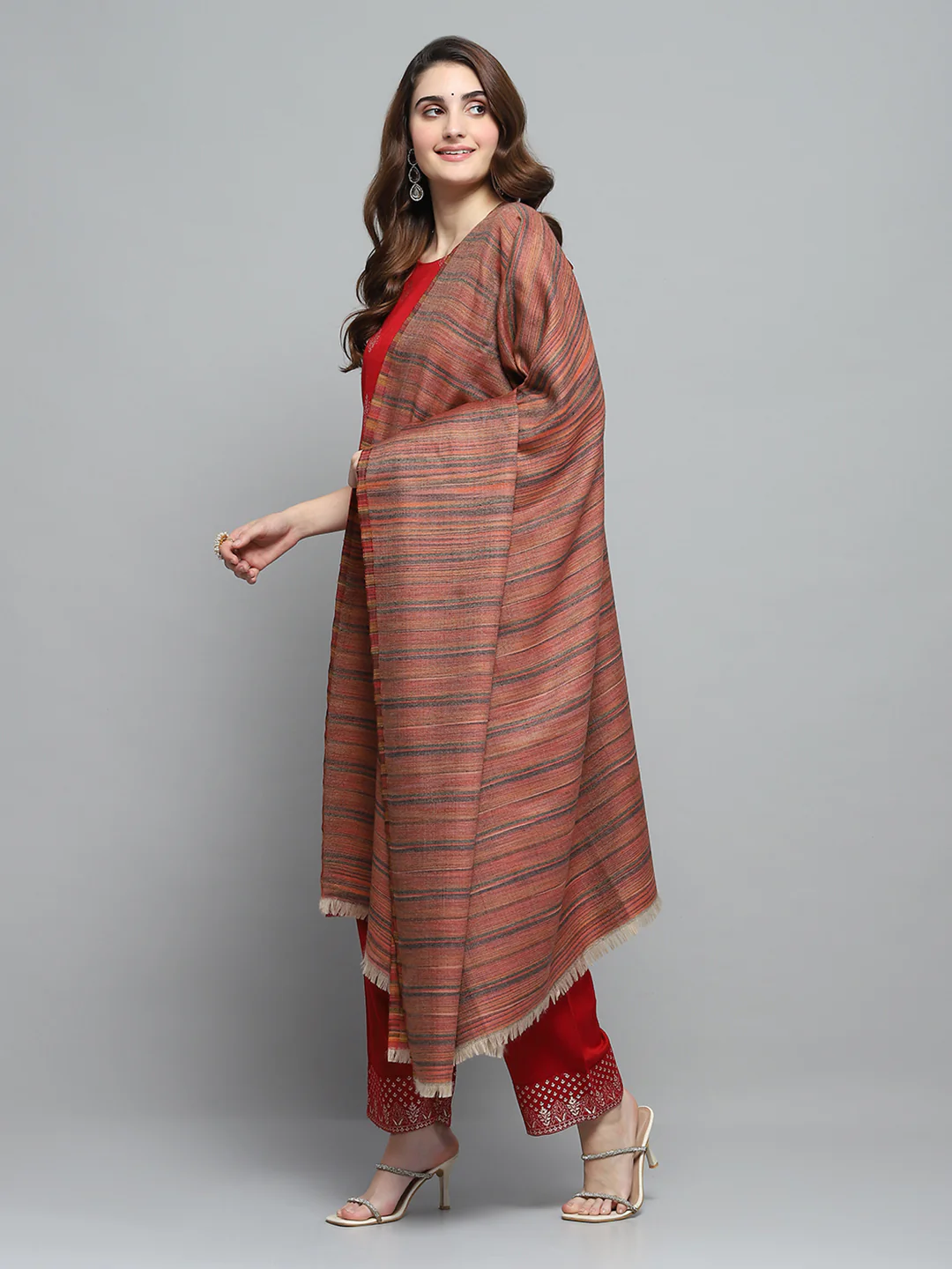 Women Multicolor Self Design Shawl - Image 3