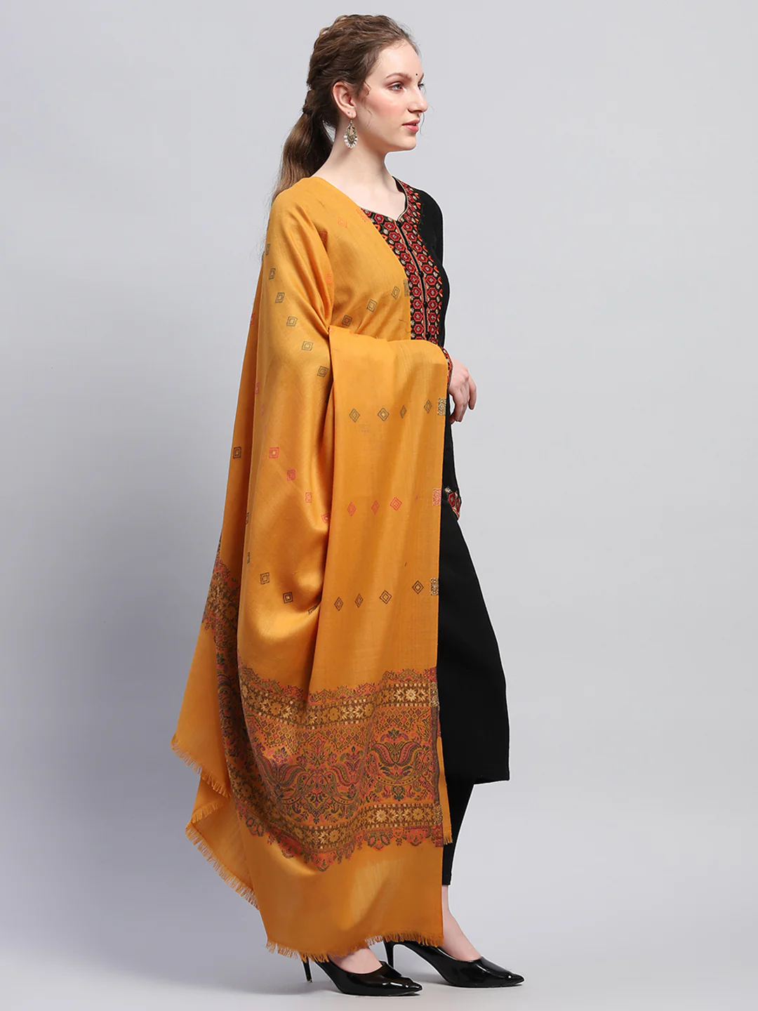 Women Multicolor Self Design Shawl - Image 4