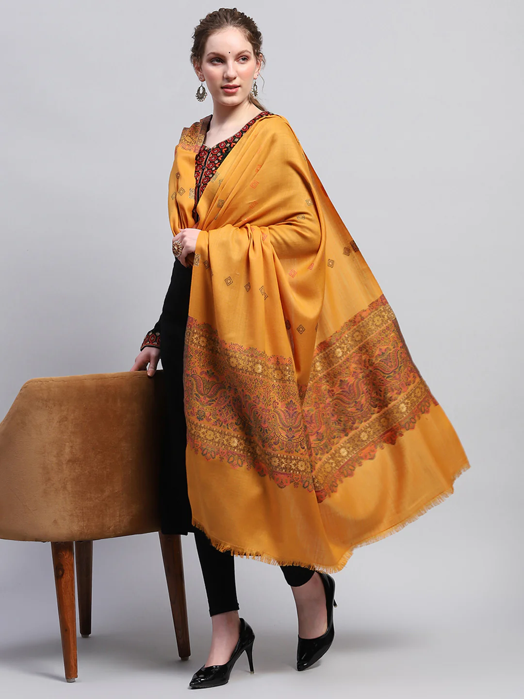 Women Multicolor Self Design Shawl - Image 5