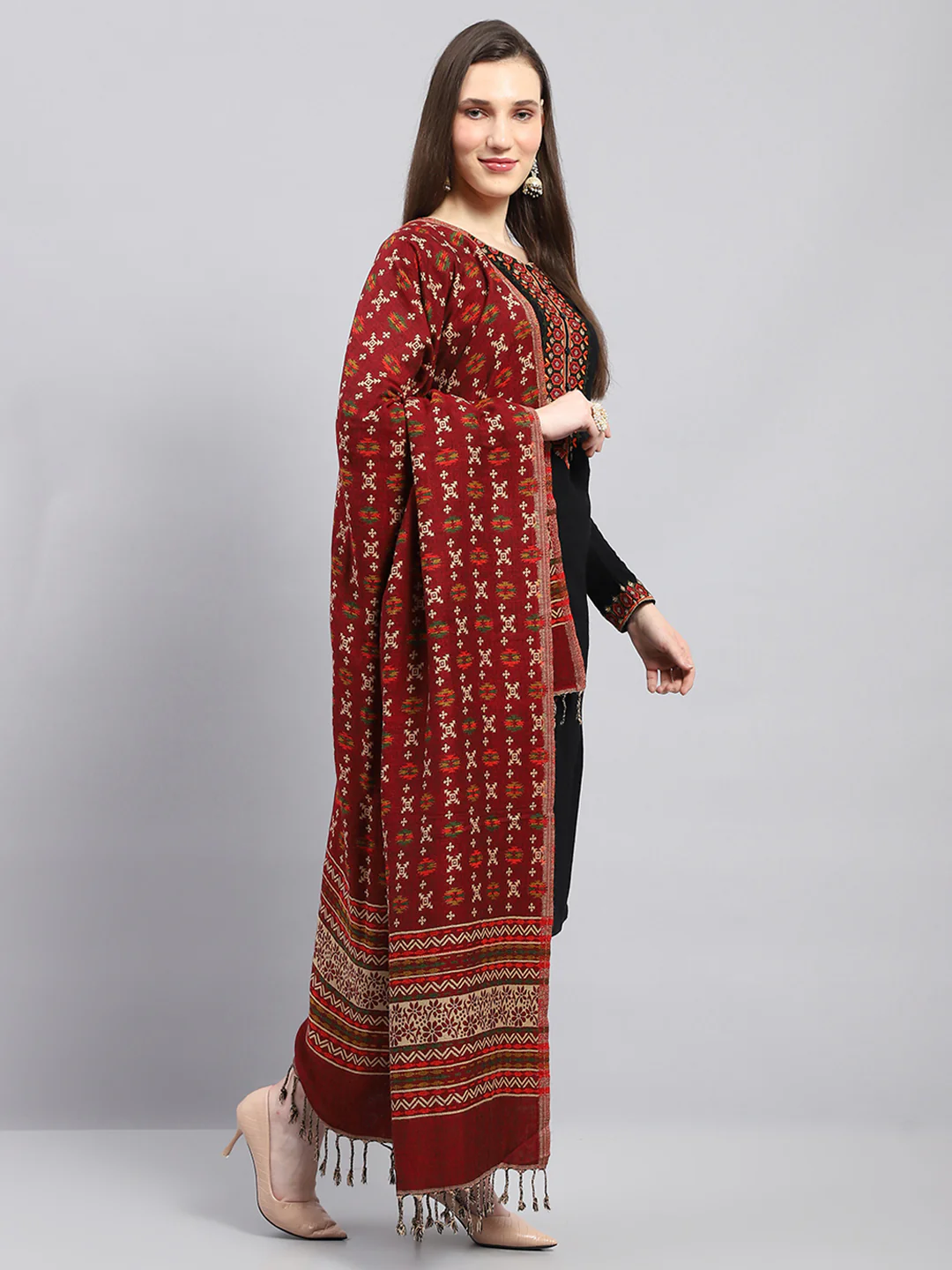 Women Multicolor Self Design Shawl - Image 4