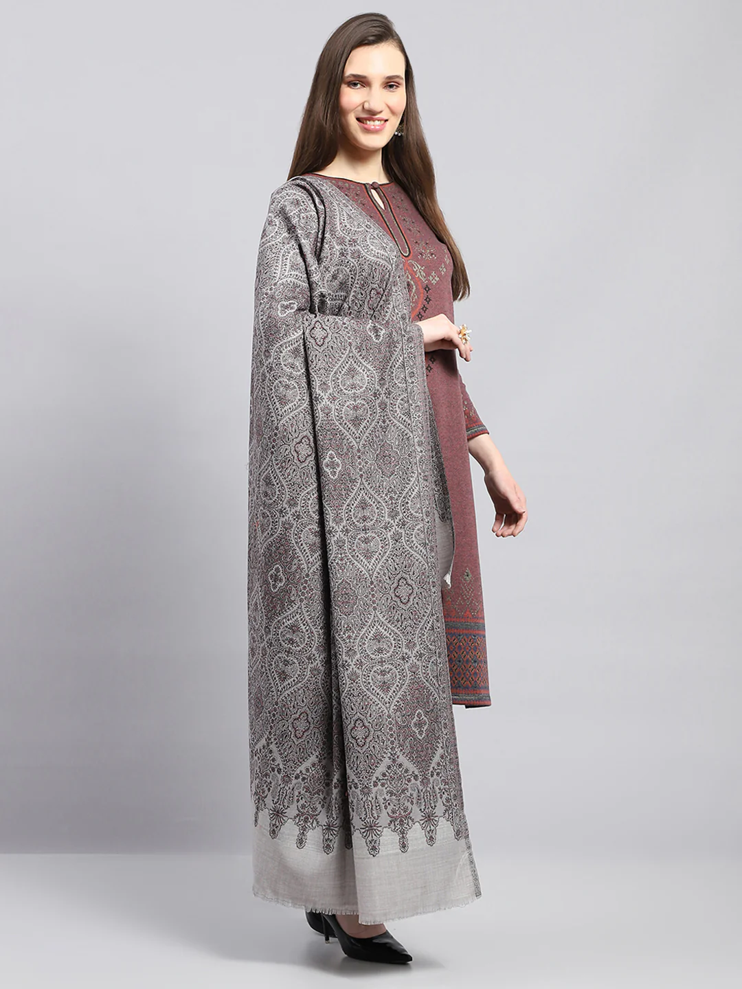 Women Multicolor Self Design Shawl - Image 4