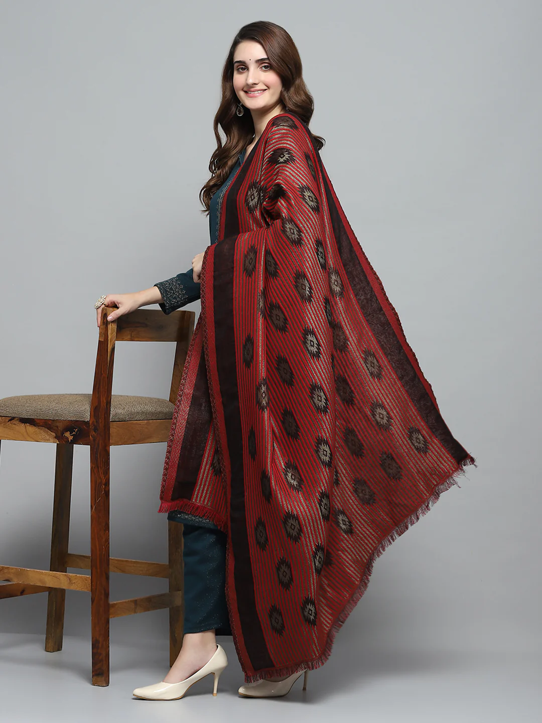 Women Multicolor Self Design Shawl - Image 2