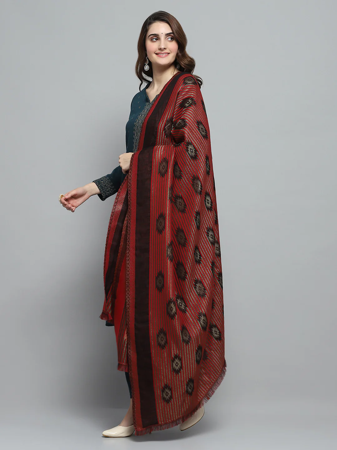 Women Multicolor Self Design Shawl - Image 3