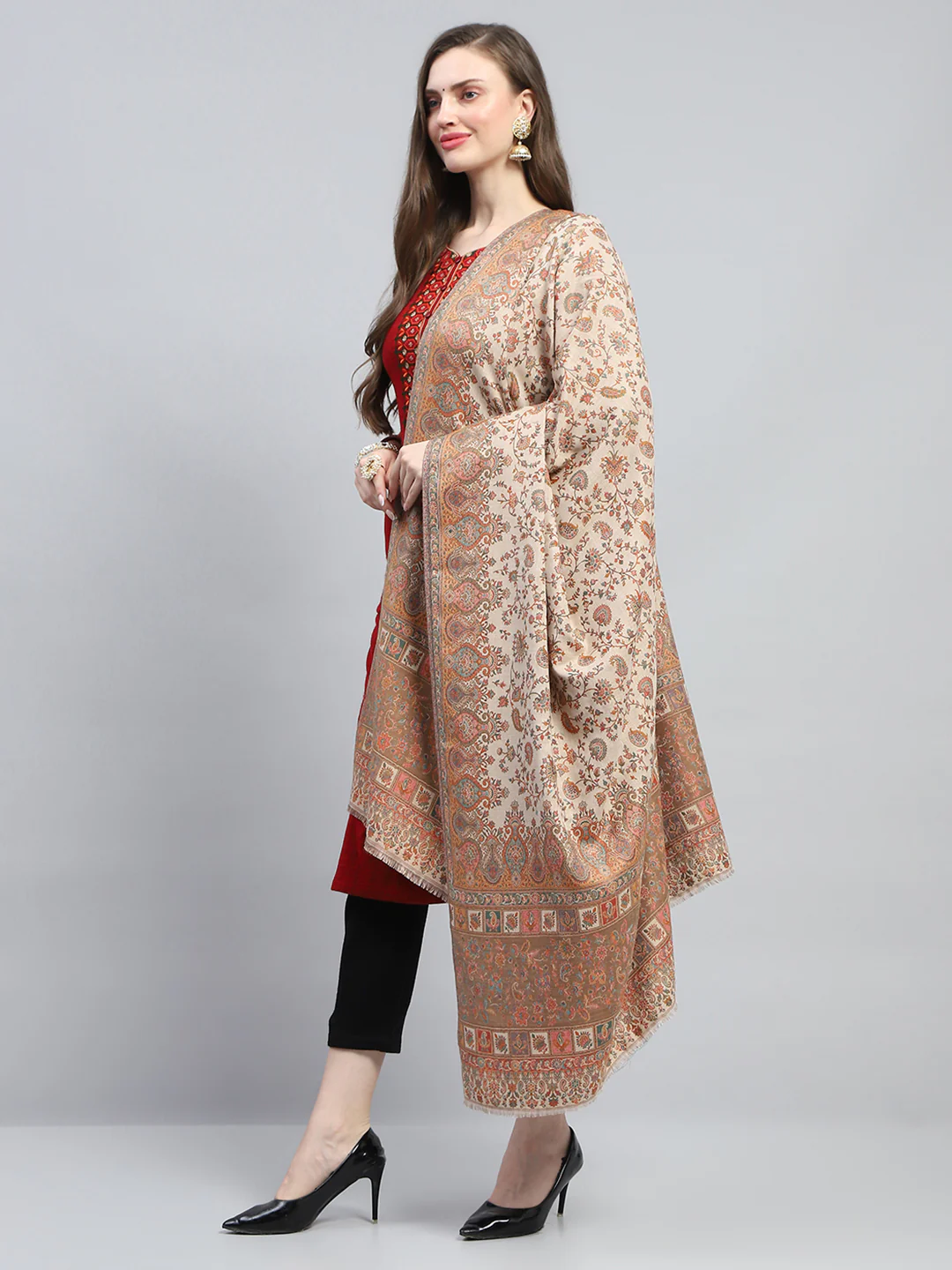 Women Multicolor Self Design Shawl - Image 3