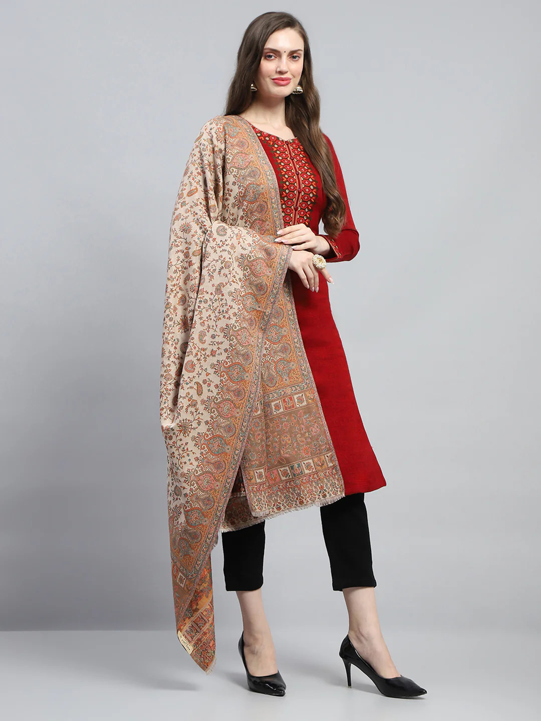 Women Multicolor Self Design Shawl - Image 4