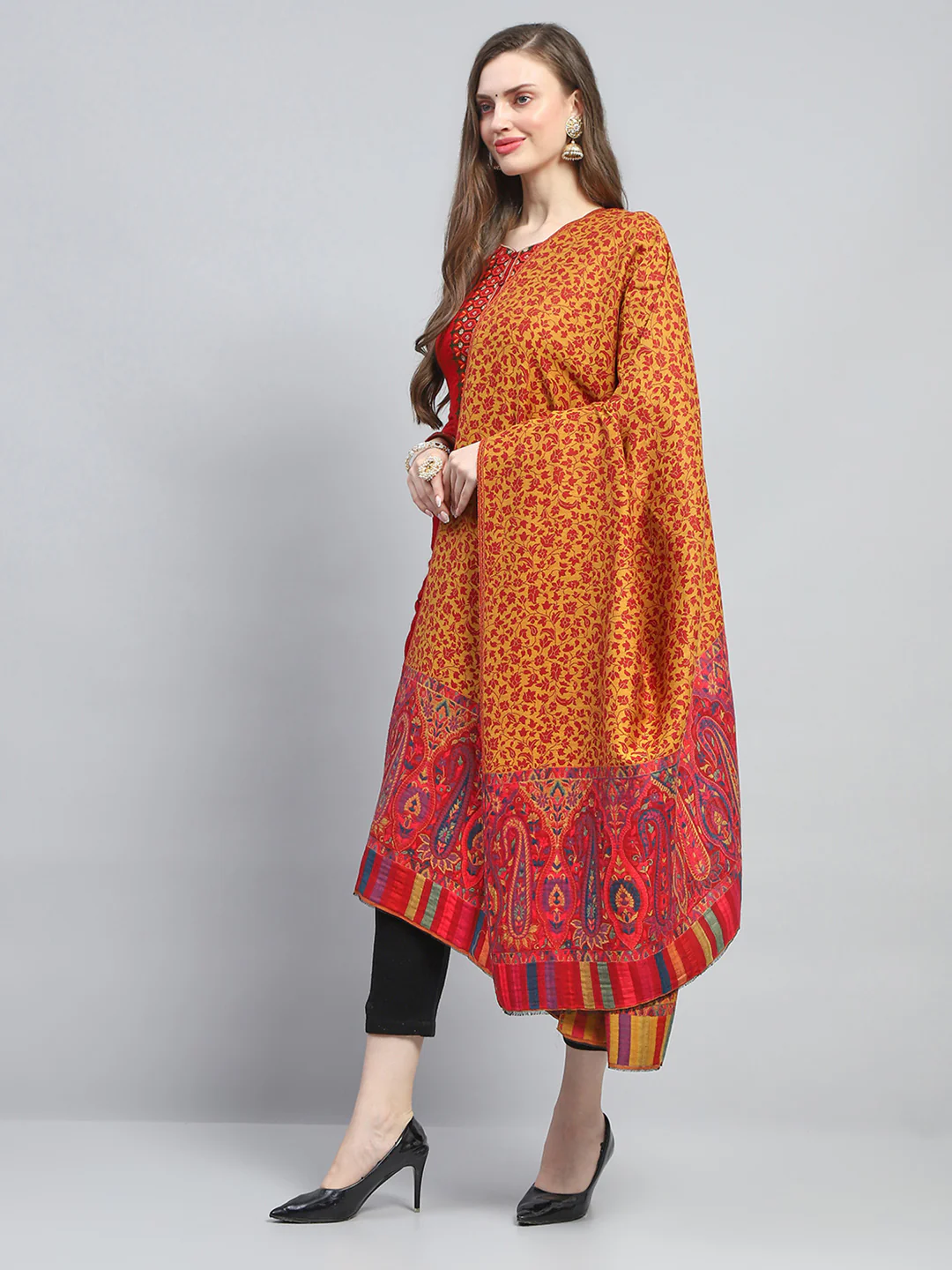 Women Multicolor Self Design Shawl - Image 3