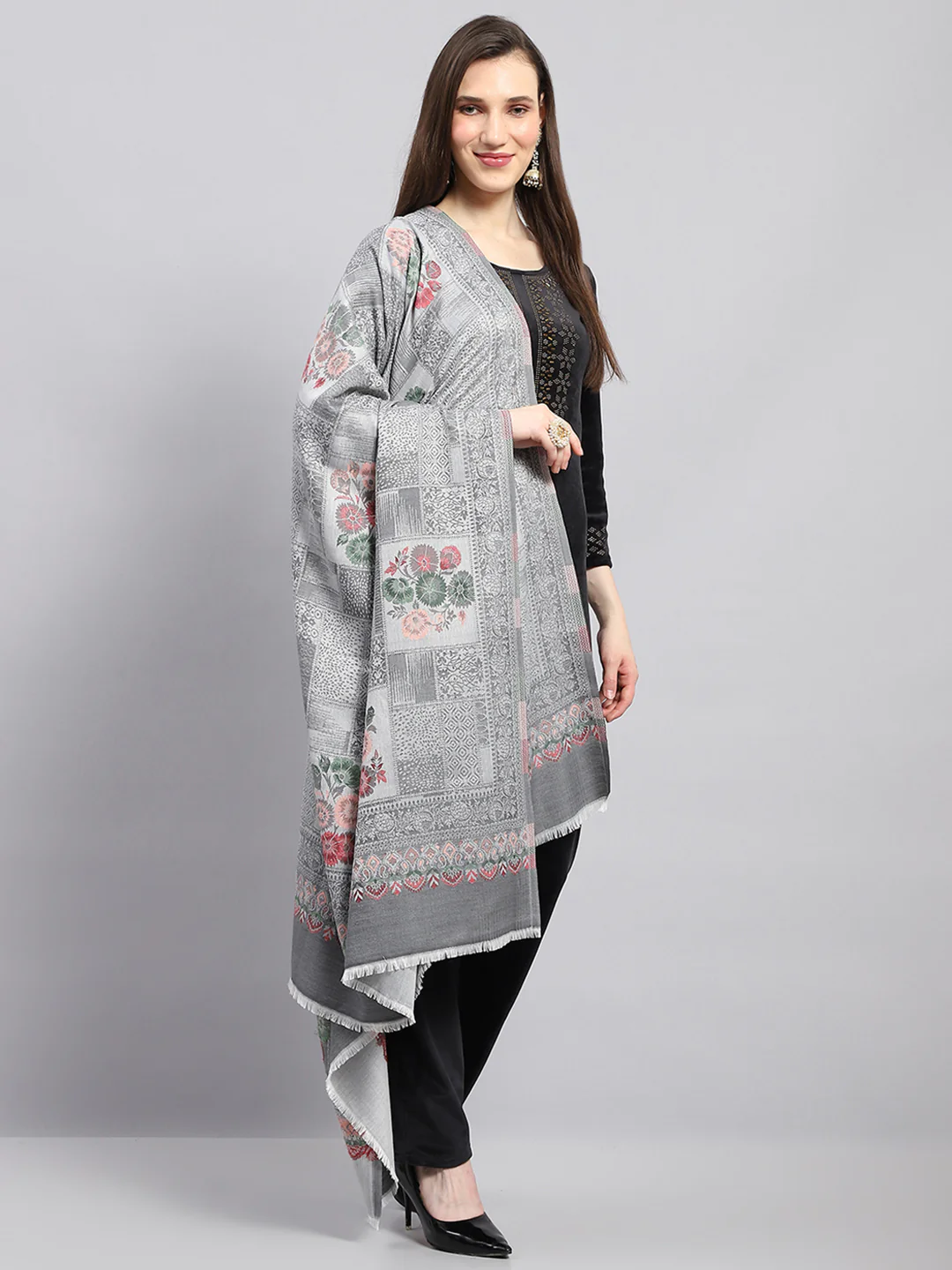 Women Multicolor Self Design Shawl - Image 4