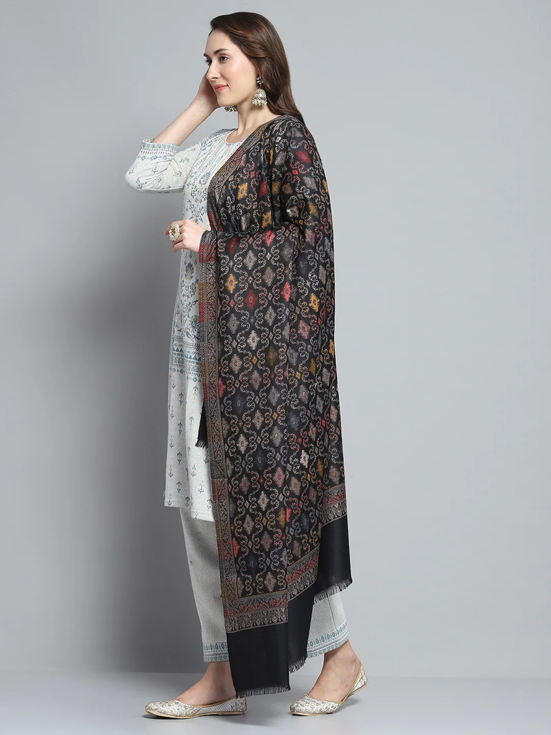 Women Multicolor Self Design Shawl - Image 3