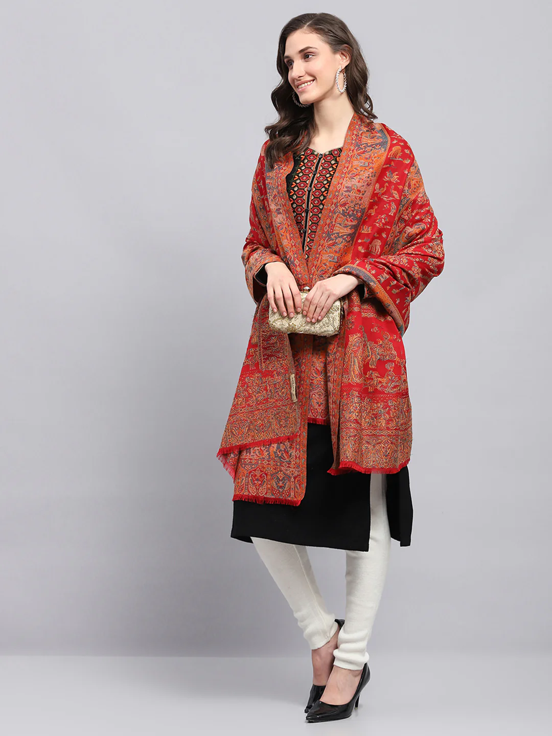 Women Multicolor Self Design Shawl - Image 5
