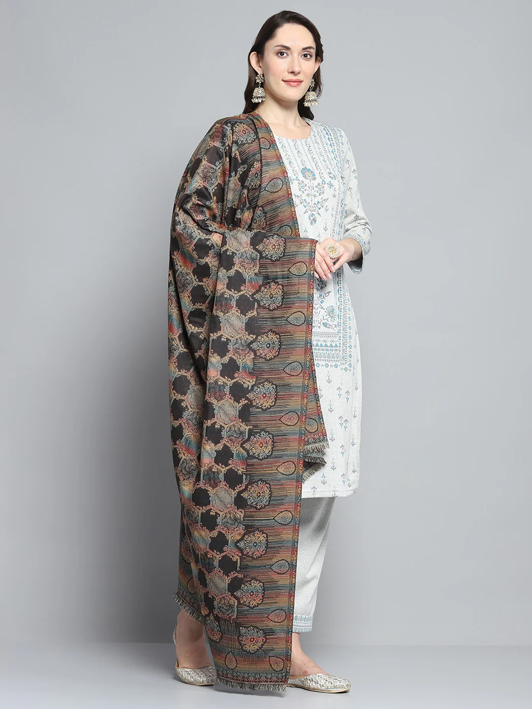 Women Multicolor Self Design Shawl - Image 4