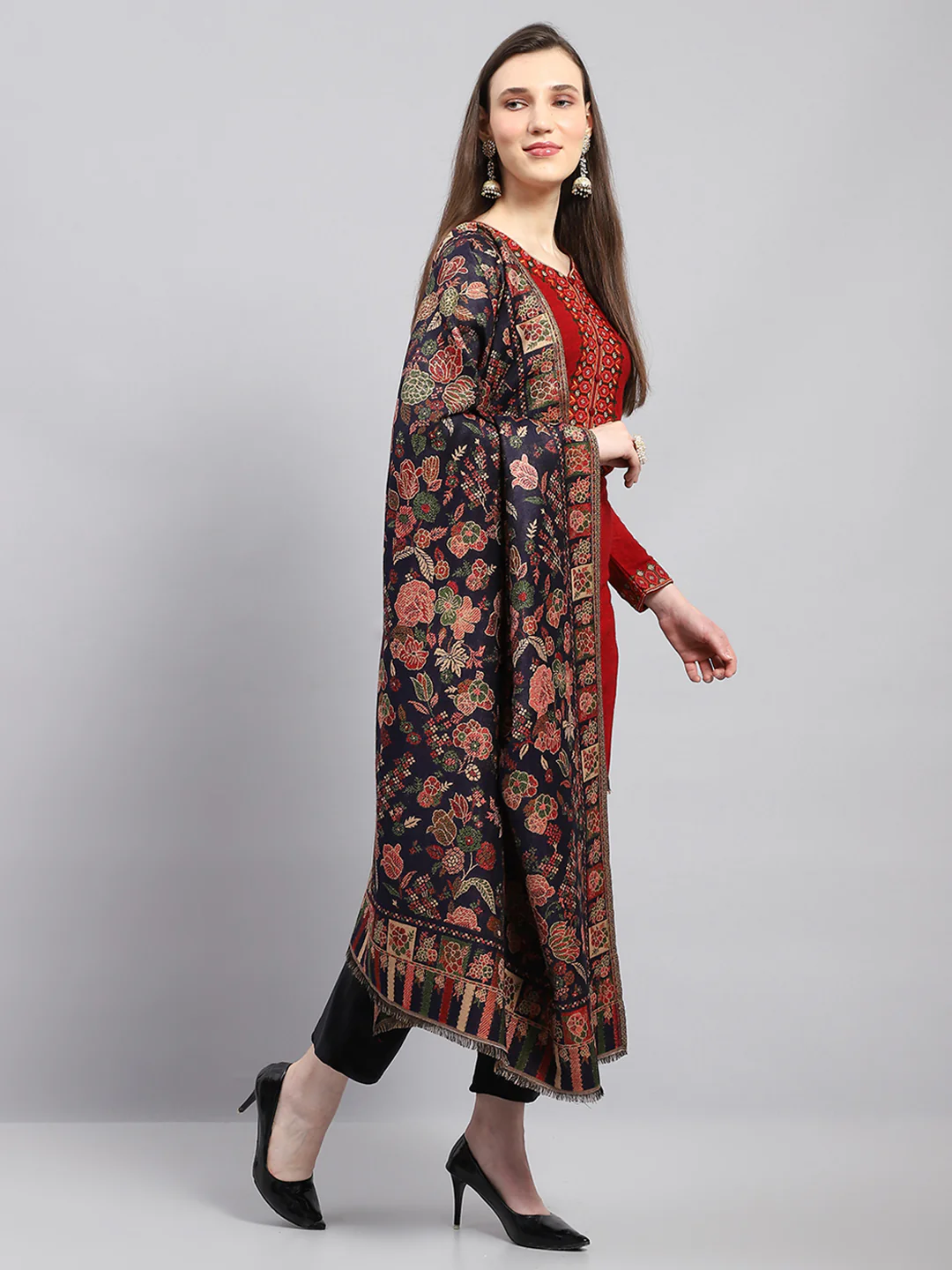Women Multicolor Self Design Shawl - Image 4