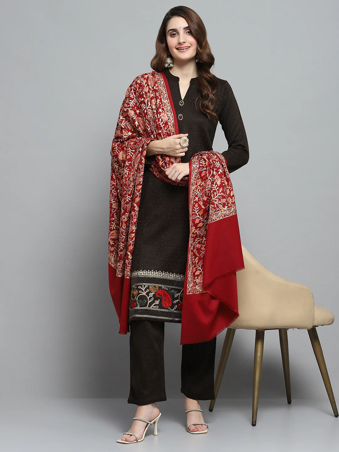 Women Multicolor Self Design Shawl - Image 5