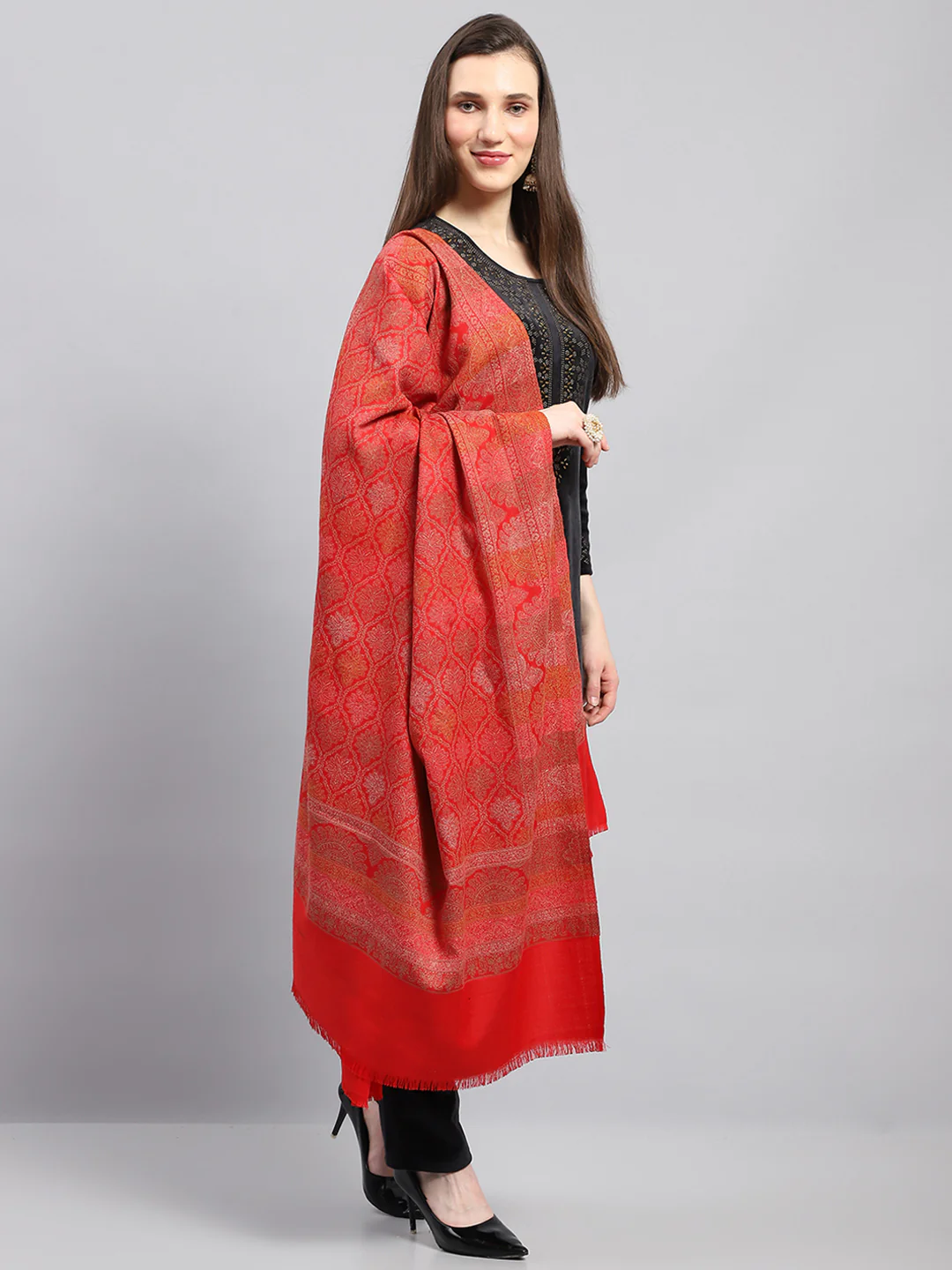 Women Multicolor Self Design Shawl - Image 4