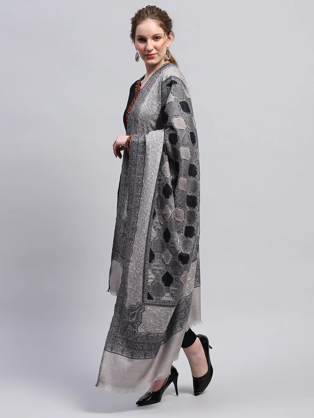 Women Multicolor Self Design Shawl - Image 3