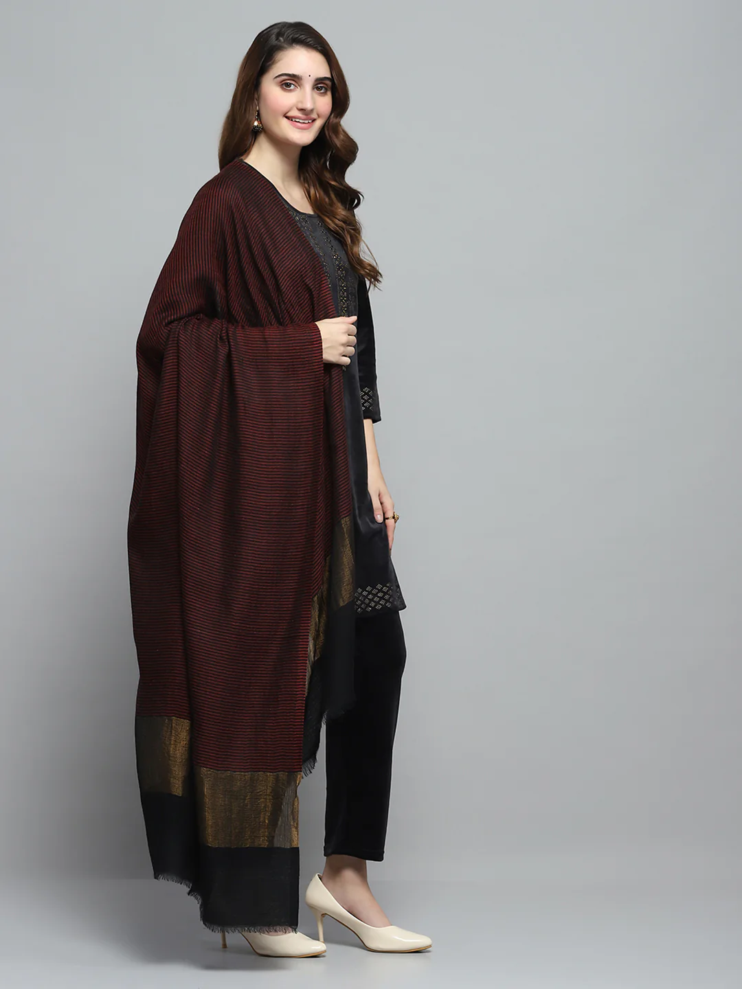 Women Multicolor Self Design Shawl - Image 4