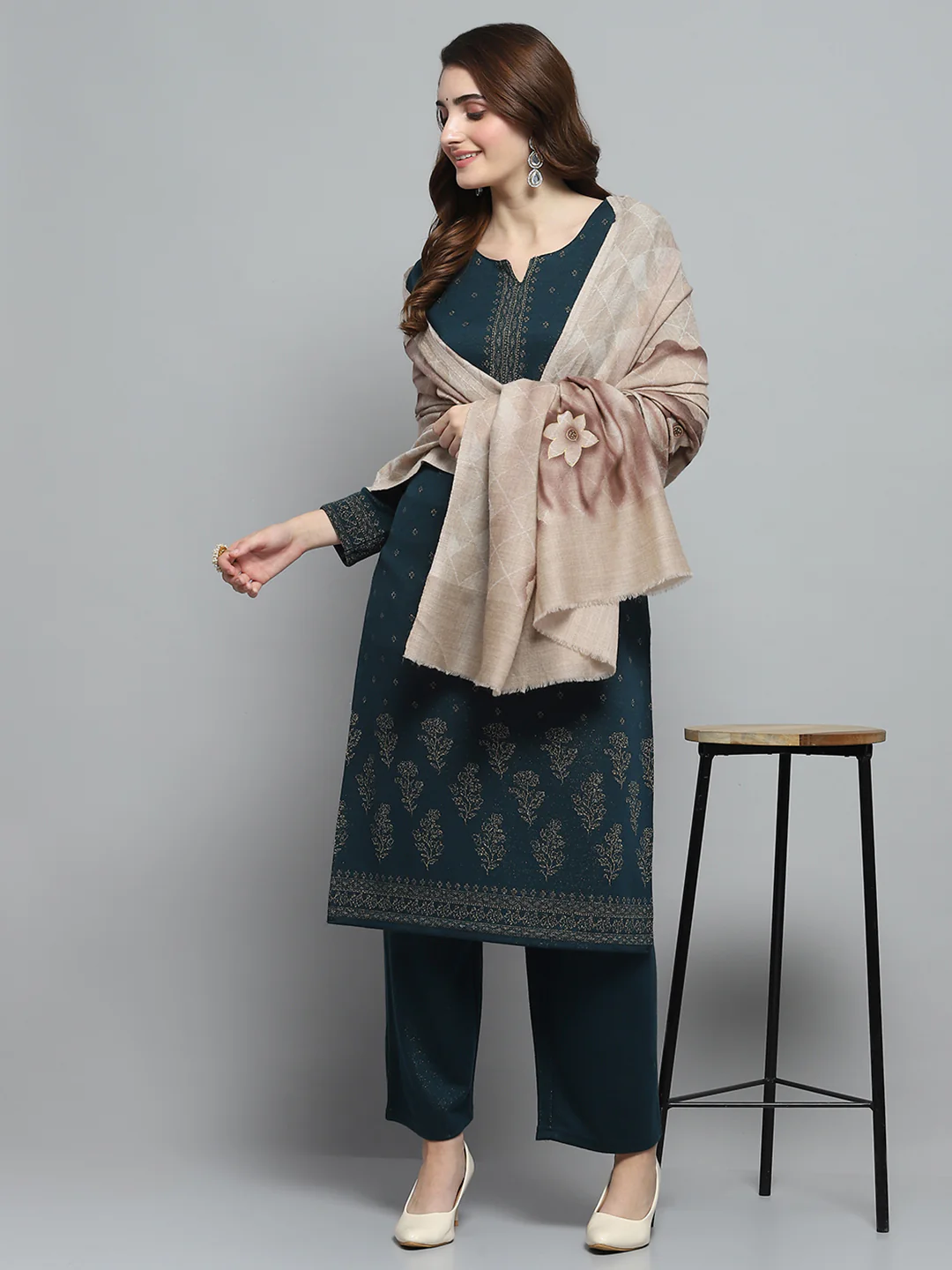 Women Multicolor Self Design Shawl - Image 2